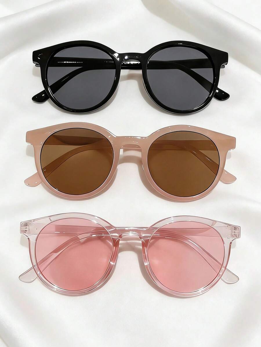 3副简约时尚透明圆框眼镜，风格百搭，休闲时尚 - 彩色 - 查看 1