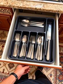 1pc Large Kitchen Spoon Organizer Rack, Cutlery Tray, Drawer Divider Flatware Silverware Storage Box, In-Cabinet Knife Fork Chopstick Holder, Flat Kitchen Utensil Organizer, Drawer Knife Fork Plate Separator