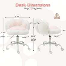WARMTOBABY Cute Cat Paw Office Desk Chair With Wheels, 360° Adjustable Height Armless Chair, Plush Teddy Fleece Small Vanity Chair For Makeup Room, Bedroom, Home Office - trắng - Xem 5