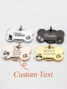 Customized Cute Bone-Shaped Stainless Steel Pet Tag. This Personalized Stainless Steel Pet ID Tag With A Charming Bone Design Can Create A Unique Mark For Your Beloved Pet. Whether As A Dog Name Tag Or Collar Decoration, It Can Showcase Your Distinctive Style. Available In Multiple Colors To Meet Your Personalization Needs. - Multicolor - View 1