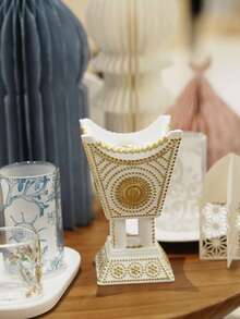 1 Set Quemador de incienso árabe elegante, adecuado para la decoración del Ramadán - Decoración islámica tradicional para el hogar, Soporte para incienso Bakhoor, Regalo del Ramadán, Decoración del Eid Al-Fitr, Esencial para el Ramadán 2025