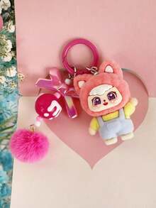 New Dopamine Waving Cat Big Ear Cute Cartoon Keychain, Unisex Adult Flocked Outer Solid Plastic Inner Key Chain, Bag Pendant, Water Bottle, Backpack, Car Decor, Daily Commute, Holiday, Birthday Gift - Multicolor - View 2