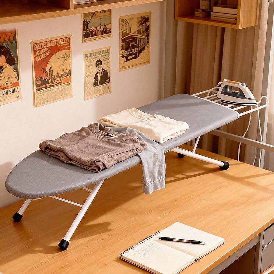 Foldable Ironing Board, Reinforced Steel Feet, Adjustable Height Hanger Ironing Board, Portable Ironing Board With Heat Resistant Cotton Cover For Laundry/Living Room/Dormitory/Hotel - 灰色 - 查看 1