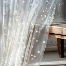 1pc Pearl Tulle Fabric, Suitable For Wedding Tablecloth, Dessert Table Decor, Cake Photography Backdrop, Curtain Prop, Bridal Headpiece, Fairy Style, White Hollow Mesh - Beige - View 5