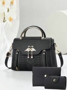 3pcs Women's Bag Set, Shoulder Bag, Fashionable Crossbody Bag, Stylish Handbag - Black - View 1