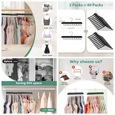 Bra Hangers Closet Organizer 1 Pack, Top Hanger 20 Hooks Capacity Foldable Wood Space Saving Hanger Closet Organizers And Storage Dorm Apartment Top, Bra, Scarf 1
