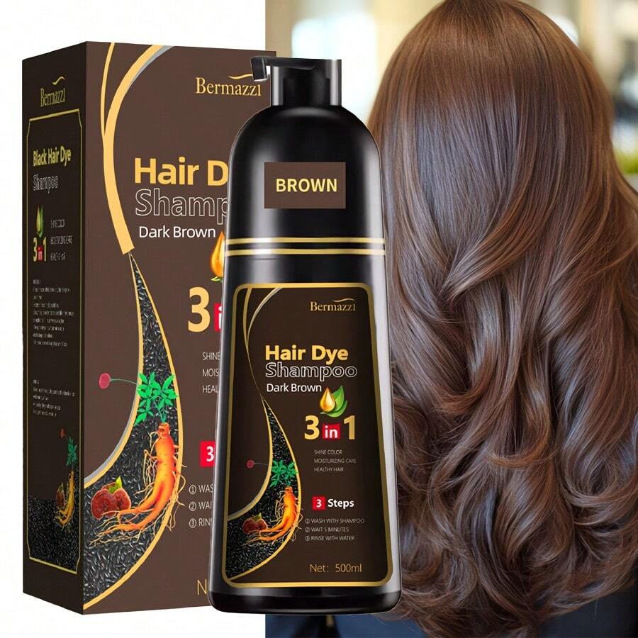 Ginseng Hair Dye Shampoo 21.13 Fl. Oz, Containing Ginger And He Shou Wu Extracts, Moisturizes And Is Gentle And Non-Irritating, Quickly Covers Gray Hair, And Provides Long-Lasting Color. Available In Black, Brown, And Chestnut Brown, Suitable For All Hair Types. - 棕色 - 查看 1