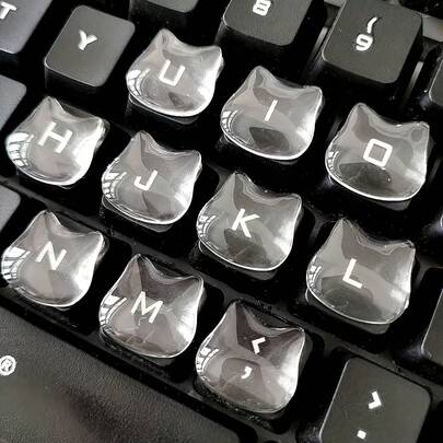 36/72pcs Computer Keyboard Key Caps, Suitable For Elevated Crystal Keycaps, Cute Minimalist Cat Head Design, Typing Assist, Transparent Pad To Prevent Nail Damage