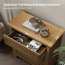 3 cajones, cajones de almacenamiento de madera con manijas metálicas exquisitas, pequeño gabinete de almacenamiento, moderno diseño para dormitorio, sala de estar, pasillo, entrada - Marrón - Ver 4