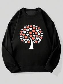 Men's Casual Crew Neck Sweatshirt With Heart Tree Pattern - 黑色 - 查看 6
