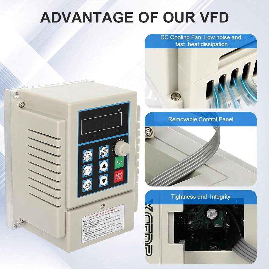 Regulador de velocidad con inversor, entrada monofásica, frecuencia variable, variador de frecuencia, convertidor inversor VFD de 220 V y 0,75 kW, convertidor de frecuencia con inversor VFD para control de velocidad del motor, entrada monofásica, salida trifásica: presenta características de alta torsión y amplia regulación de velocidad.