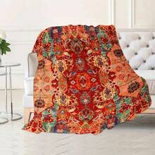 1pc Extra Large Vintage Boho Moroccan Throw Blanket - Super Soft Flannel Bedspread/ Couch Cover - Large 50x40 Inches (127x101cm) - Orange, Red, Green, Golden - All-Season Decor For Living Room, Bedroom, Christmas, Home Decoration - ZZTM 11 - 彩色 - 查看 2