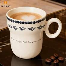 1pc Coffee Mugs, Hot Chocolate Mugs, Ceramic Mugs, Large Mugs For Coffee, Hot Cocoa Mugs, Milk Mug For Breakfast, Ink Flower Pattern, 350ml/12oz Back To School - Multicolor - View 10