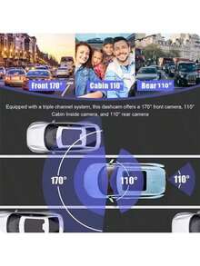 1个三通道行车记录仪，1080P高清前置/后置（可选）摄像头，三镜头组合，可选后置摄像头，夜视功能，HDR，重力感应器，24小时停车监控，170°广角，前后循环录像 - 圣诞礼物，男女通用汽车配件 - 节日礼物 - 黑色 - 查看 4