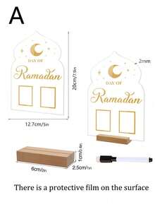1 Set Acrylic Ramadan Countdown Calendar, With Wooden Base And Pen, Ramadan Mubarak Countdown Calendar, Middle Eastern Holiday Countdown Calendar Stand, Suitable For Islamic Celebration Ramadan, Eid Al-Fitr - Multicolor - View 2