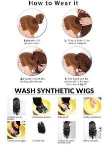 18 Inch Drawstring Ponytail Curly Synthetic Ponytail Extension, Afro Kinky Curly, Fluffy & Elegant, Suitable For Women Daily Use Hairpiece - Multicolor - View 9