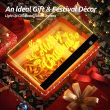 亚克力白板套装，带LED灯 - 13.77英寸 x 9.84英寸发光涂鸦板、发光留言板（含支架和7支带挂钩的马克笔）、清洁布，适用于办公室、学校、家庭、DIY儿童发光绘画留言板 - 13.77 "x9.84" kit - 查看 6