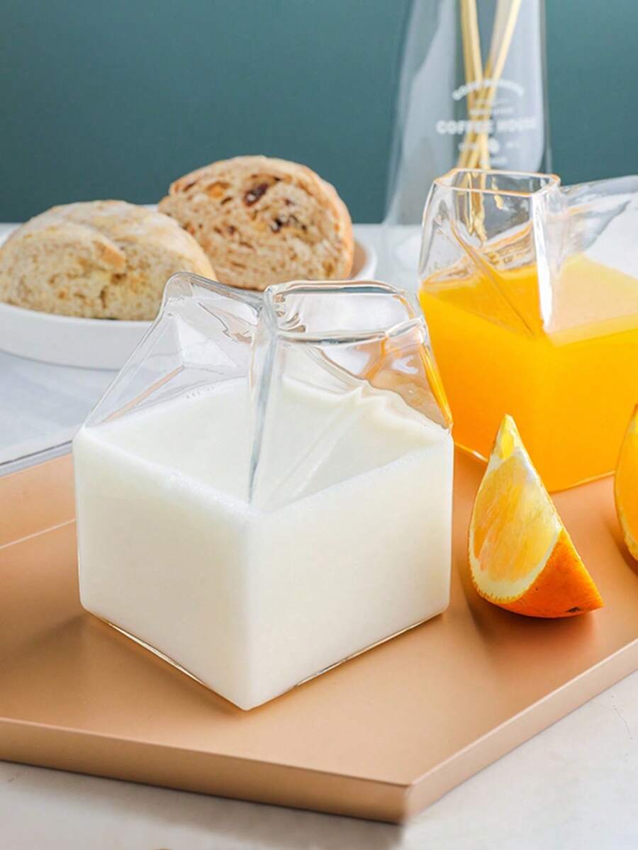 1-Piece Minimalist Japanese Style Transparent Square 350ml Glass Milk Carton Borosilicate Glass Material High Temperature & Thermal Shock Resistant Easy To Clean Home Breakfast/Office Drink Making/Picnic Portable/Afternoon Tea Matching High-Looking Milk-Specific Cup Valentine's Day Mother's Day Father's Day Practical Drinkware