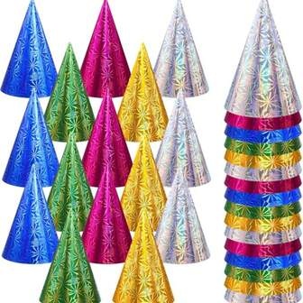 12 piezas Sombreros de fiesta de cumpleaños de colores metálicos de papel de aluminio para fiestas de Navidad y Año Nuevo (color aleatorio)