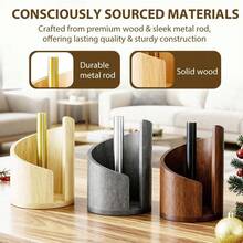Mountain Paper Towel Holder Countertop With Mango Wood Round Base And Iron Holder,Wood And Metal Paper Towel Holders Countertop,Spiral Design Decorative Storage Box For Bathroom - 棕色 - 查看 6