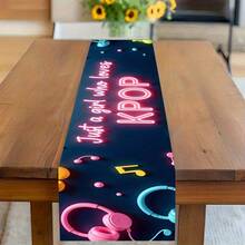 1pc 2D Printed Rectangular Polyester Tablecloth, Decorative For Indoor/Outdoor Use, Suitable For Kitchen, Party, Gift, Restaurant, Coffee Table, Home Decor, Music Lover Theme