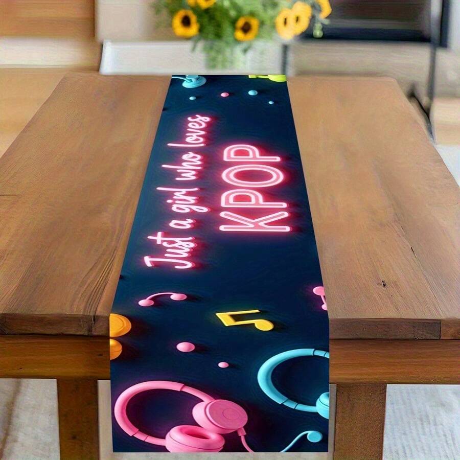 1pc 2D Printed Rectangular Polyester Tablecloth, Decorative For Indoor/Outdoor Use, Suitable For Kitchen, Party, Gift, Restaurant, Coffee Table, Home Decor, Music Lover Theme