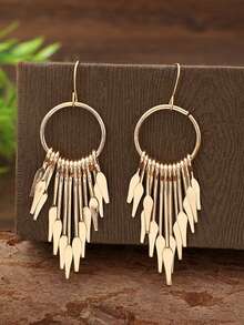 1 Đôi bông tai tua rua hợp kim hình học tối giản, thanh lịch, thời trang, phụ kiện trang sức sành điệu dành cho nữ. - Vàng - Xem 6