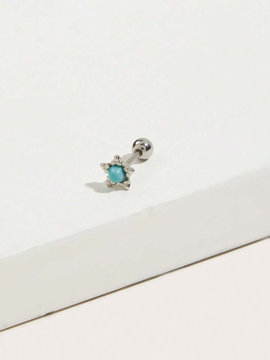 1 đôi bông tai đính đá giả lapis lazuli bằng thép không gỉ màu bạc, kiểu dáng tối giản, thời trang, phù hợp cho nữ giới đeo hàng ngày. - Bạc - Xem 1