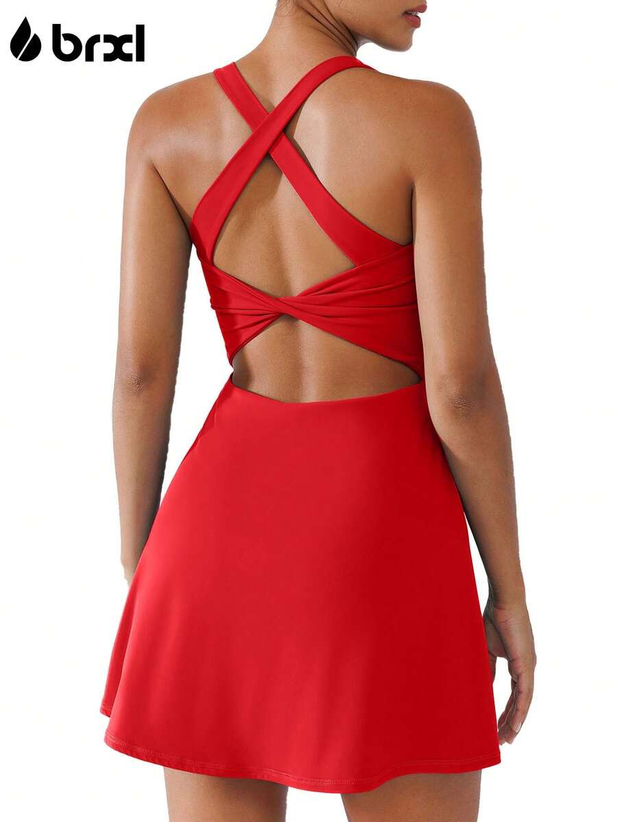 BRXL Built-In Pull Down Shorts And Bra Tennis Dress For Women UPF50+ Athletic Pickleball Workout Sports Active Exercise Golf - Đỏ - Xem 1