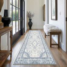 Gdieo Vintage Machine-Washable Non-Slip Runner Rug - Low Pile Lightweight Area Carpet For Indoor Hallway, Entryway, Kitchen, Living Room & Corridor Mat Home Decoration Rug, Blue And White Porcelain Style, Thanksgiving Christmas Gift,BLUE - 淺藍色 - 查看 4