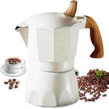SEASKY Cafetera Italiana Clásica Moka de 300ML/6Tazas Aluminio Mango Antideslizante y Antiescaldaduras Café Expreso Con Válvula Alivio de Presión/Cafetera Cocina para Familia Acampar Oficina - blanco - Ver 1