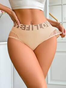 3pcs/Pack Women's Seamless Letter Print Hollow Out Thong Panties, Multicolor - Multicolor - View 4