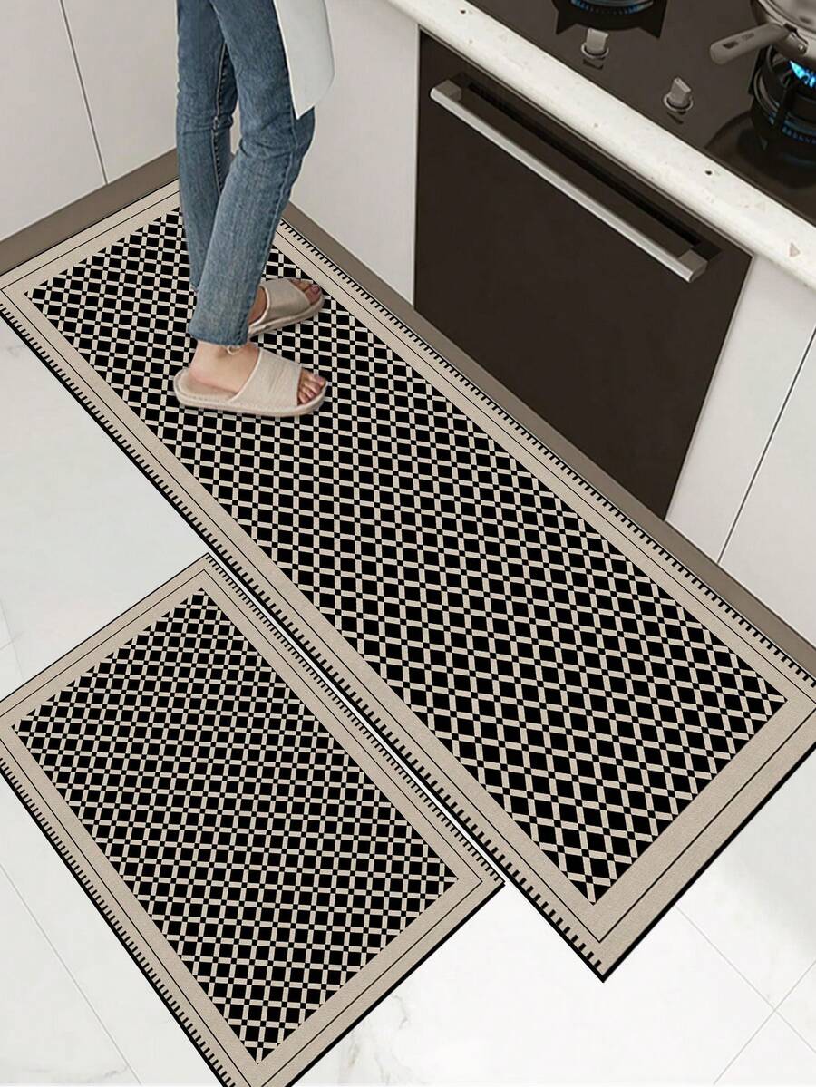 【热销！！！】1 件装软橡胶厨房地垫，3.5 毫米厚厨房地毯，现代几何拼接风格吸水厨房地垫，大尺寸地毯，可自行裁剪以适应厨房尺寸，表面织物材质，中间海绵层，底部橡胶层，适用于厨房地毯、厨房装饰、婚礼装饰、家居装饰、浴室地垫、玄关地垫、洗衣房地垫、走廊地毯、客厅地垫等。 - 彩色 - 查看 1