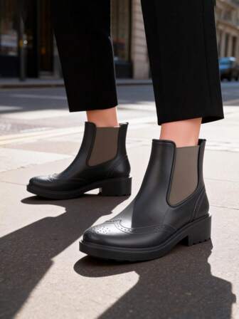 1 Pair Youth Chelsea Rain Boots, PVC Short Waterproof Boots, Outdoor Slip-Resistant Water Shoes, Comfortable & Fashionable