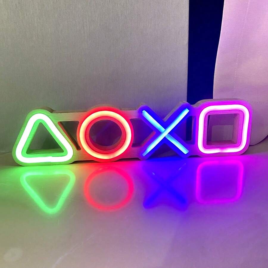 1 pieza Señal de neón creativa 3D de controlador de juego geométrico, arte de neón de madera LED, adecuado para sala de juegos, bar, sala de computadoras, tienda, decoración de pared multifuncional con control de interruptor, alimentado por USB, material de plástico, excelente para dormitorio, área de juegos, regalo de cumpleaños