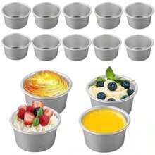10Pcs Molde Pastelero Redondo para Repostería Aluminio Perfecto para Hacer Mini Pasteles de Gasa,9.7cm*7.5cm*5cm,Mini brownies,Tartas,Quiches,Pan para uno o para niños(default) - Multicolor - Ver 1