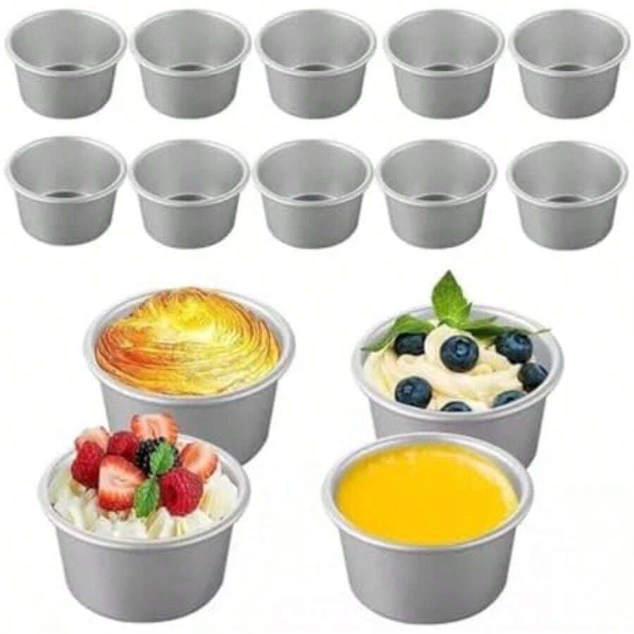 10Pcs Molde Pastelero Redondo para Repostería Aluminio Perfecto para Hacer Mini Pasteles de Gasa,9.7cm*7.5cm*5cm,Mini brownies,Tartas,Quiches,Pan para uno o para niños(default) - Multicolor - Ver 1