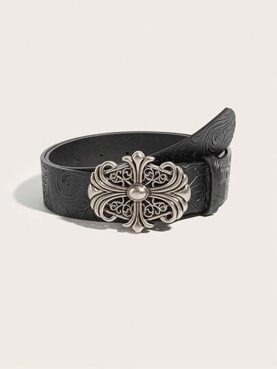 1 pièce Ceinture décontractée unisexe de style occidental à la mode, nouvelle, à motif floral gaufré, rétro vintage