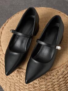 MonaNise Retro Mary Jane Pumps, Pointed Toe, Slip-On, Casual, Versatile, High-End, Coffee Color, Suitable For Vacation, Travel, Shopping, Outdoor - 黑色 - 查看 3