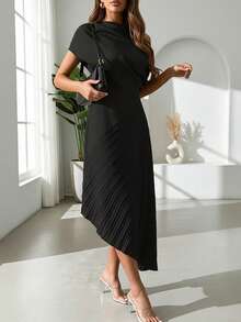 Đầm dự tiệc trễ vai xếp ly ôm sát, thời trang mới, thanh lịch, phù hợp cho mùa xuân/hè ở châu Âu và Mỹ. Kiểu dáng Pháp đa năng, thiết kế mạnh mẽ, vạt áo bất đối xứng rộng, dài đến đầu gối, sang trọng và quý phái, lựa chọn lý tưởng cho các bữa tiệc mùa tựu trường. Màu đen - màu đen - Xem 7