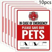 1/5/10pcs Pet Emergency Alert Stickers, UV-Resistant & Waterproof, Dog Safety Sign For Fire & Emergency, High Visibility, Easy To Stick - Multicolor - View 10