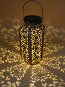 1pc Solar-Powered Chandelier Is A Metal Outdoor Solar LED Light With A Retro Wrought Iron Openwork Projection Design. Suitable For Gardens, Courtyards, Balconies, Corridors, Lawns, Birthday Parties, Housewarmings, New Year Celebrations, And Chinese New Year. It's An Ideal Gift For Friends And Family - Multicolor - View 8