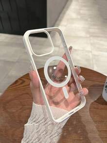 1 pieza Funda de teléfono con carga inalámbrica magnética de lujo, transparente y blanca, compatible con IP17 16 15 14 13 12 11Pro Max 7/8Plus Xsmax/Xr/X, marco duro acrílico ultra delgado a prueba de golpes con cordón - Blanco - Ver 2