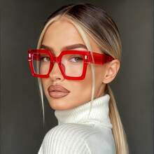 1PC Oversized Red Fashion Transparent Glasses,  Retro Style Women's Decorative Glasses, Suitable For Street Photography, Daily Wear, Shopping, And More - Viên thuốc màu đỏ và trắng - Xem 3
