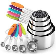 10pcs Stainless Steel Measuring Cups And Spoons Set, Cooking And Baking Kitchen Utensils, Includes 5 Cups And 5 Spoons With Non-Slip Silicone Handles And Markings, Suitable For Measuring Dry And Liquid Ingredients, Baking Tools Set, Kitchen Accessories, Kitchen Tools - Multicolor - View 10