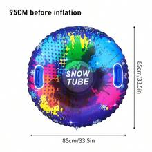 1个加厚PVC充气滑雪板 | 圆形雪橇，带便携提手，高回弹，圆角设计，可折叠便携，通用尺寸，适合滑雪场/庭院/户外滑雪，圣诞限量版礼物 - 彩色 - 查看 5