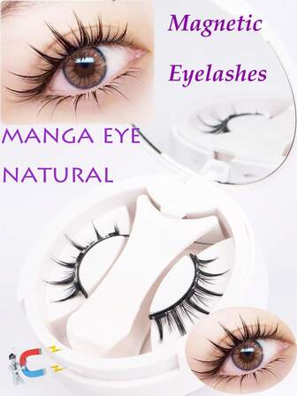 1 Pair Natural Magnetic Eyelashes With Applicator, Reusable, Waterproof, No Glue Needed, Suitable For Sensitive Eyes, Cartoon Style
