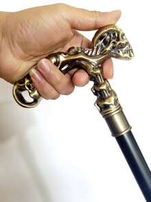 1pc Dual-Tone T-Shaped Skull High-End Walking Cane, Gothic Metal Material Fashion Civilized Stick, Detachable Casual Retro Cane, Suitable For Halloween, Cosplay, Performance, Elegant High-End British Gentleman Cane, Great For Daily Use Or As A Gift