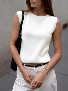 女士春夏假日针织短袖上衣 - 白色 - 查看 3