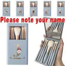 5pcs Personalized Travel Makeup Brush Set, Custom Name Cosmetic Brush Holder With Mirror, Large Capacity Plastic Organizer Case, With DIY Apricot For Foundation, Eye, Nose, Smudge, Shadow Brushes - Multicolor - View 9